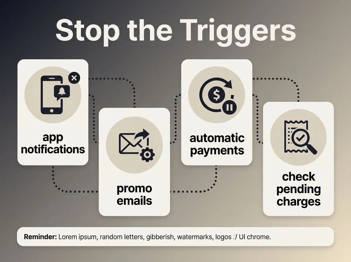 Infographic showing quick actions to avoid accidental spending during a no spend weekend.